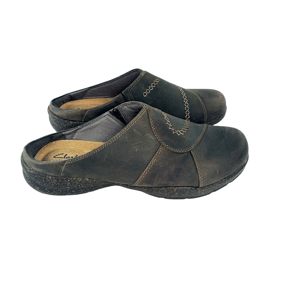 Clarks Brown Leather Mules Clogs Slip on Womens 8.5 M Earthy Boho - Picture 2 of 10